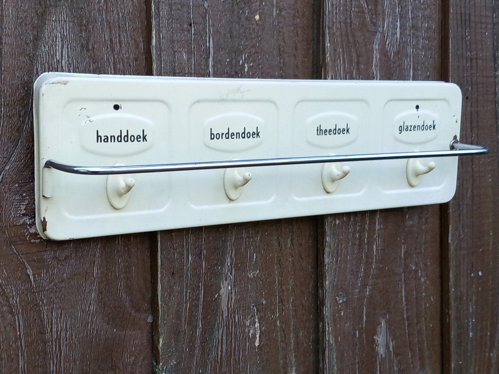 Vintage handdoekenrek met haken - Emaille, Ophalen of Verzenden