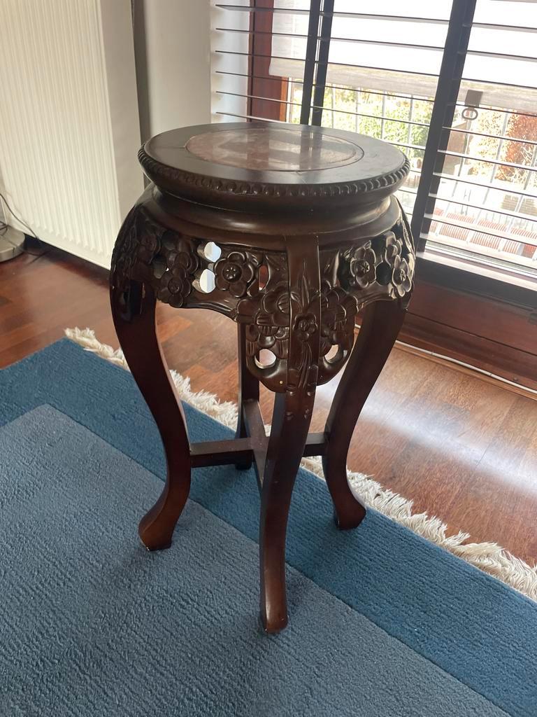 Chinese Teakhouten Plantentafel met Marmeren Blad, Ophalen