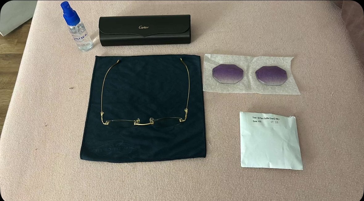 Cartier brilmontuur met extra paarse glazen, Ophalen of Verzenden, Zo goed als nieuw, Overige kleuren, Bril