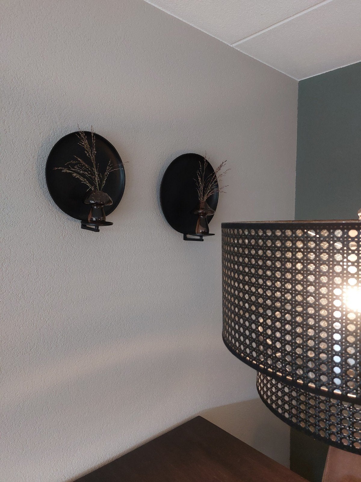 2 wandkandelaars wandkaarsenhouders wandborden metaal zwart, Metaal, Industrieel, 33 cm, Wandhanger