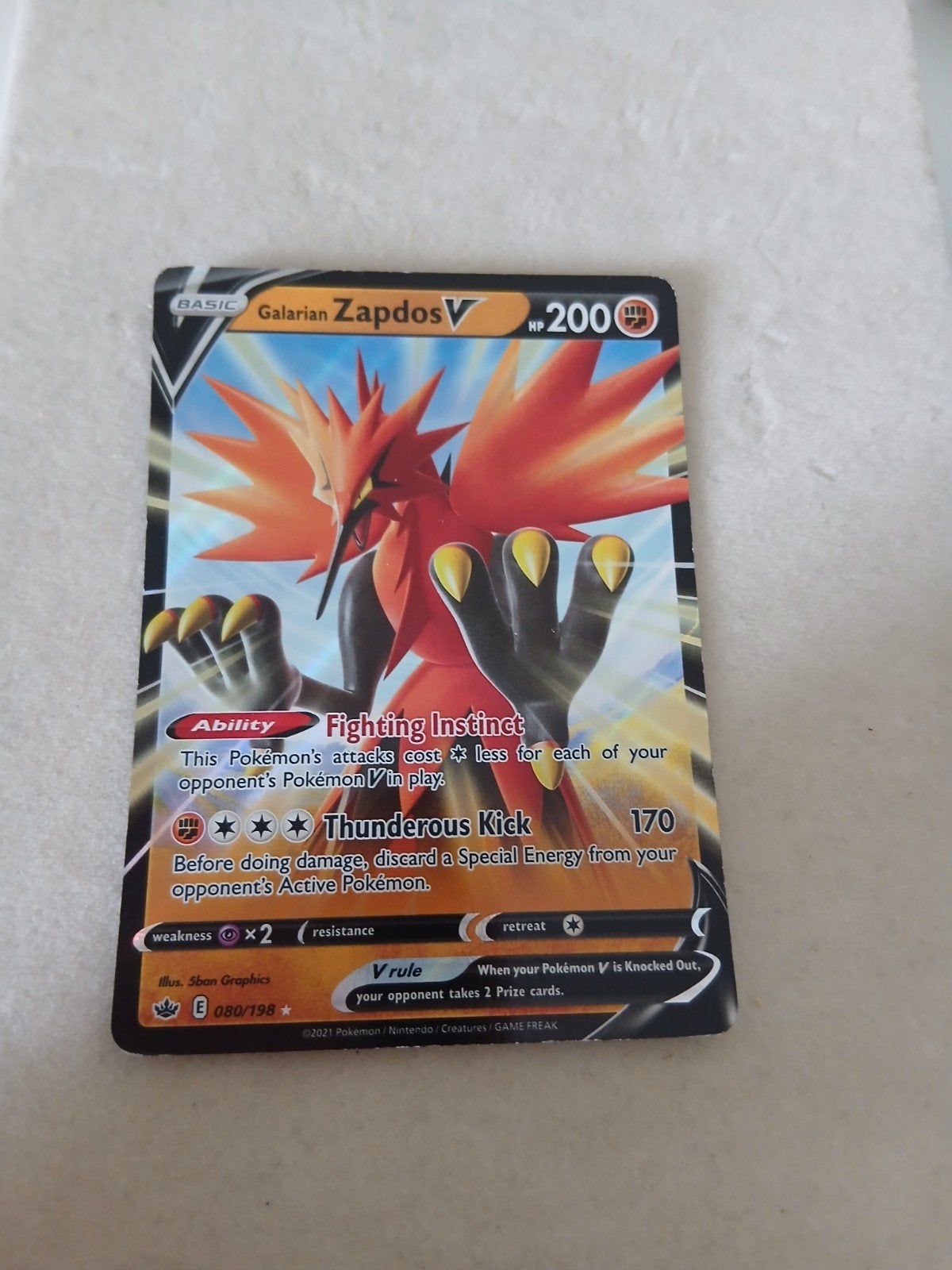 Pokémon Kaart: Galarian Zapdos V (080/198) - Basic, 200 HP, Hobby en Vrije tijd, Verzamelkaartspellen | Pokémon, Ophalen of Verzenden