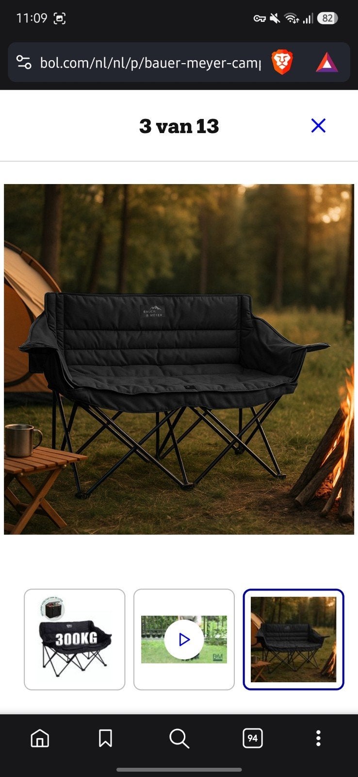 BAUER & MEYER Campingstoel XL - 2-Persoons - Zwart, Ophalen, Nieuw, Campingstoel