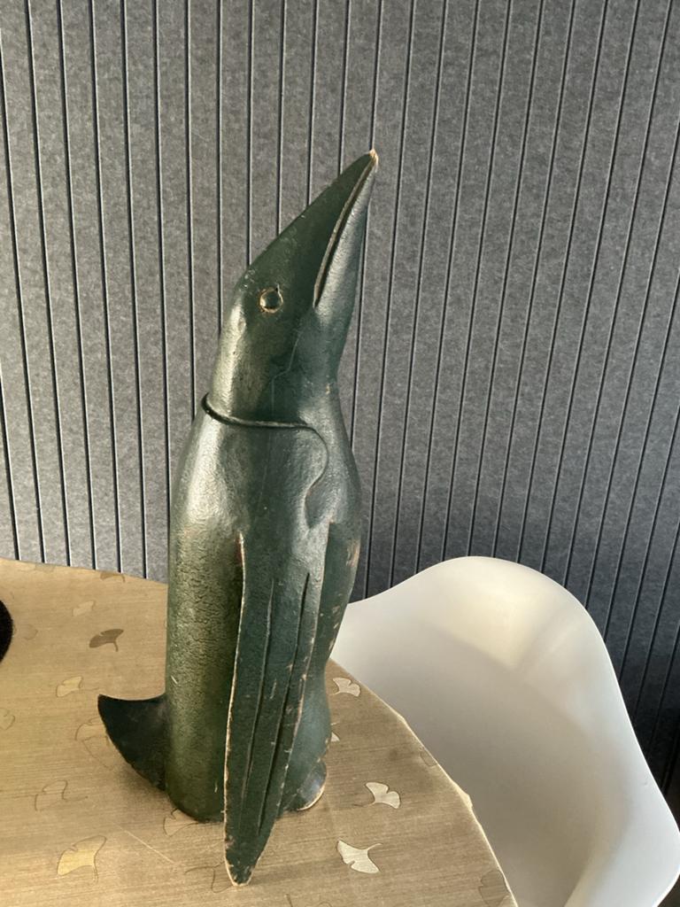 Vintage Houten Pinguïn Beeld - Handgesneden Groen, Overige onderwerpen, Ophalen of Verzenden, 20 - 50 cm, Beeld