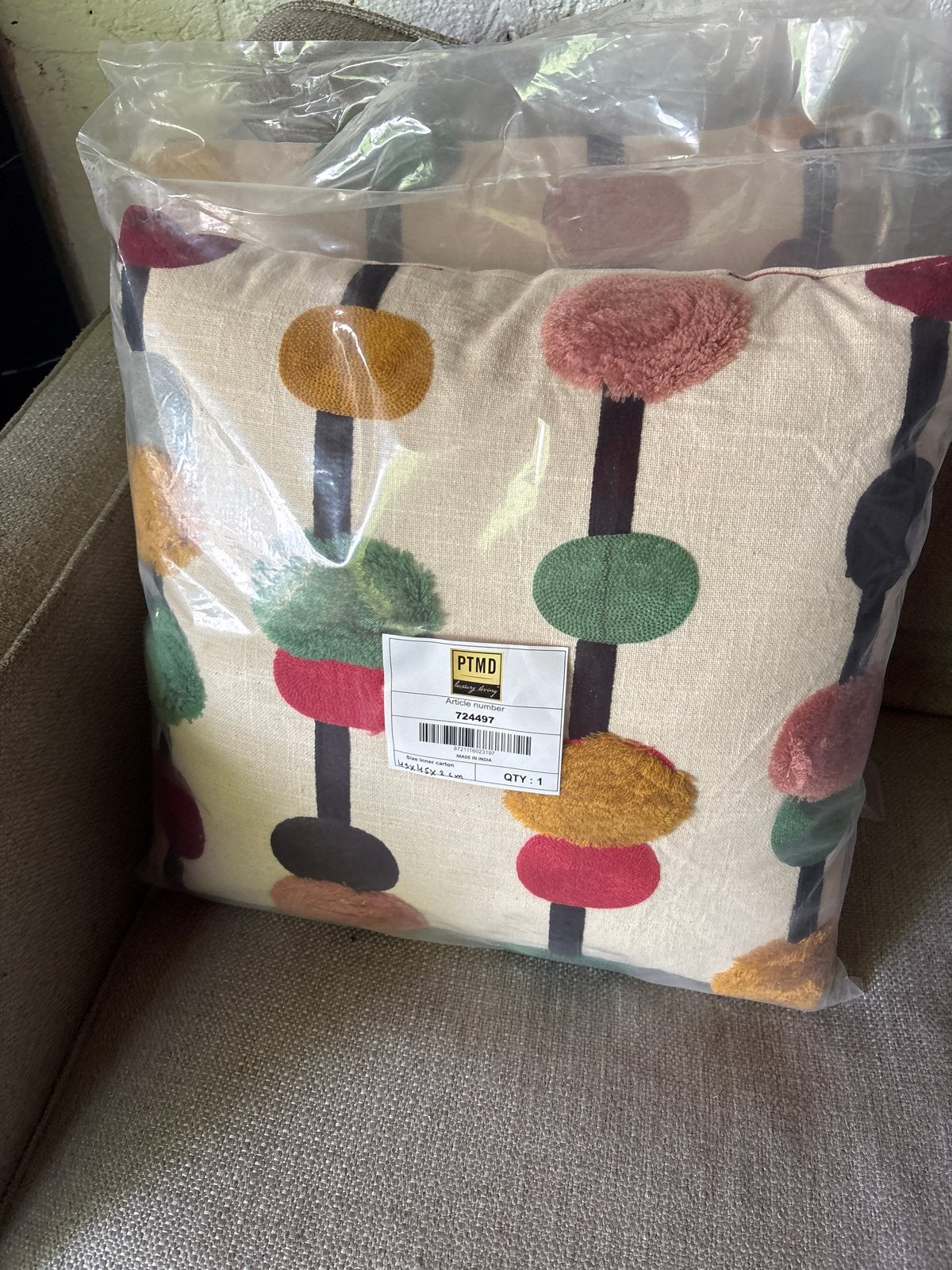 PTMD Prinay Sierkussen 45x45 cm - Nieuw, Overige merken, Meerkleurig, Vierkant, Nieuw
