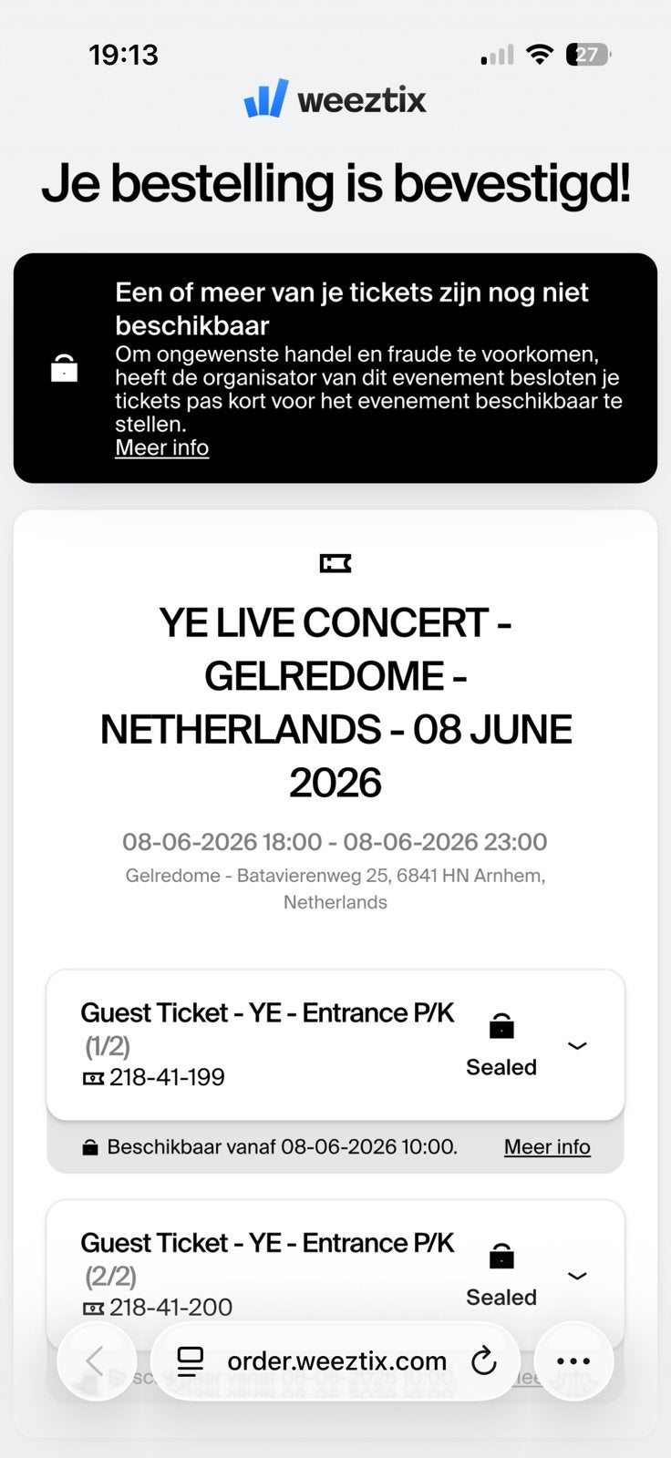 Kanye west tickets 8 juni, Tickets en Kaartjes, Twee personen, Juni
