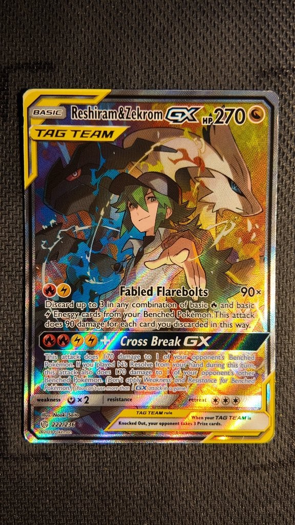 Reshiram & Zekrom-GX 222 Cosmic Eclipse | Pokemon kaart, Ophalen, Zo goed als nieuw, Losse kaart, Foil
