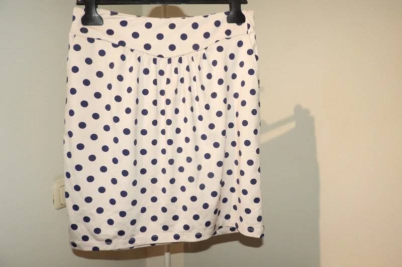 King Louie stretch rok creme blauwe stippen bollen print L, Verzenden, Wit, Maat 42/44 (L), Zo goed als nieuw