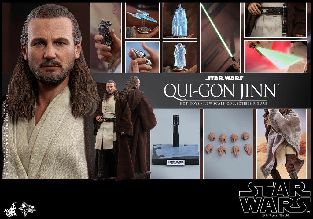 Hot Toys Star Wars Qui-Gon Jinn Episode I Phantom Menace, Ophalen of Verzenden, Zo goed als nieuw, Replica