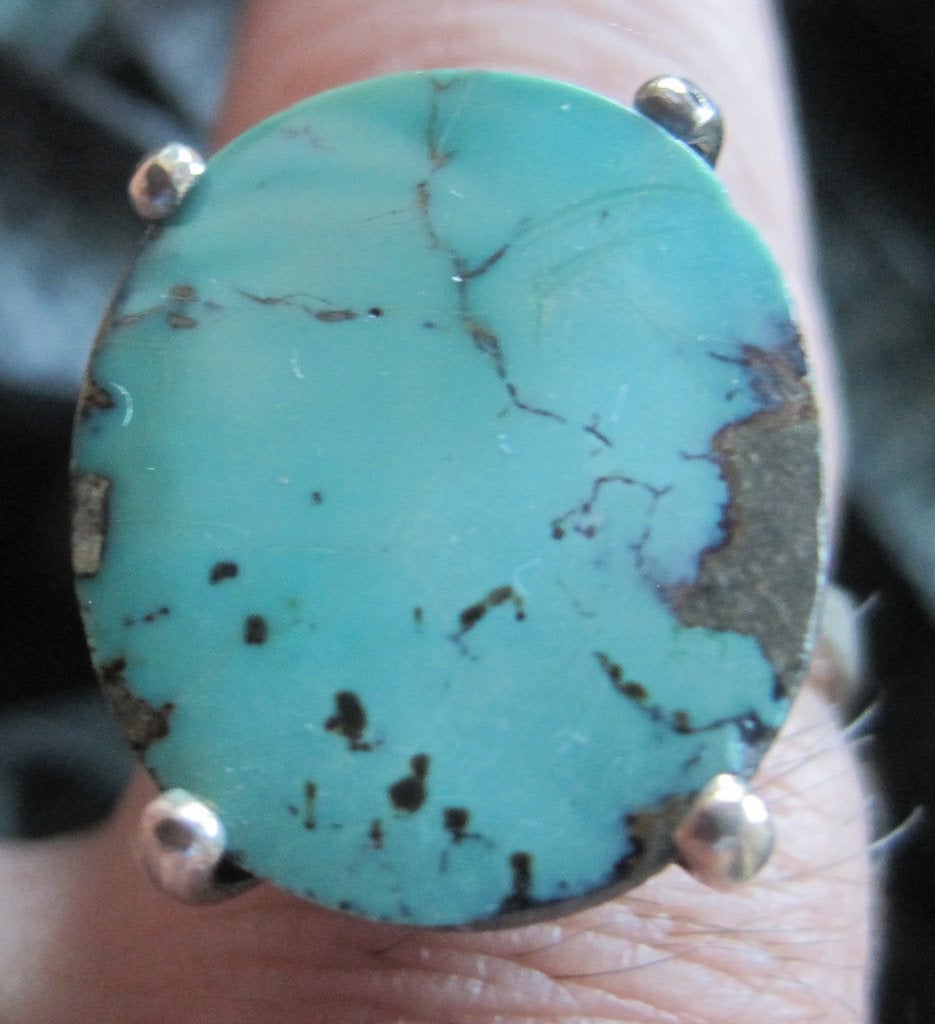 Turkoois %100 Perzisch groot zilver 925 ring, Ophalen, Blauw, Zo goed als nieuw, 17 tot 18