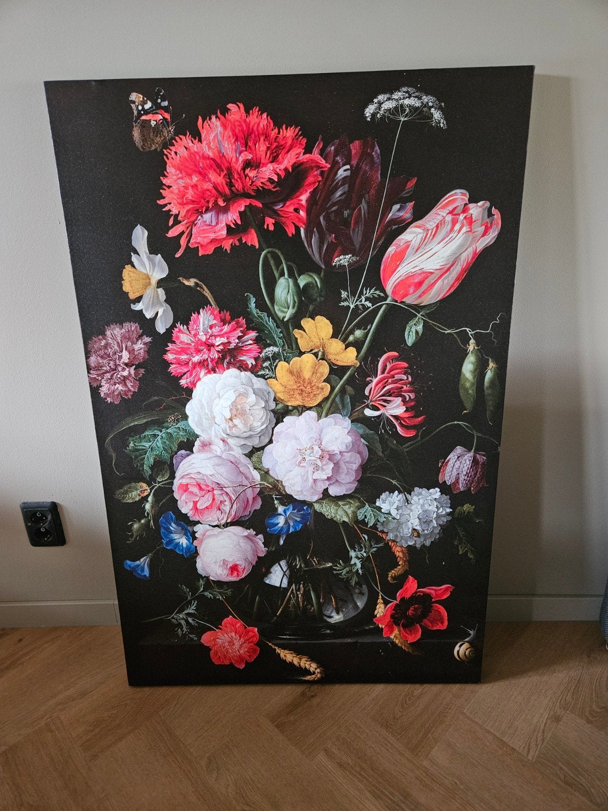 Prachtig bloemenschilderij op canvas - Klassieke stijl, Ophalen of Verzenden, Zo goed als nieuw, Schilderij, 75 – 100