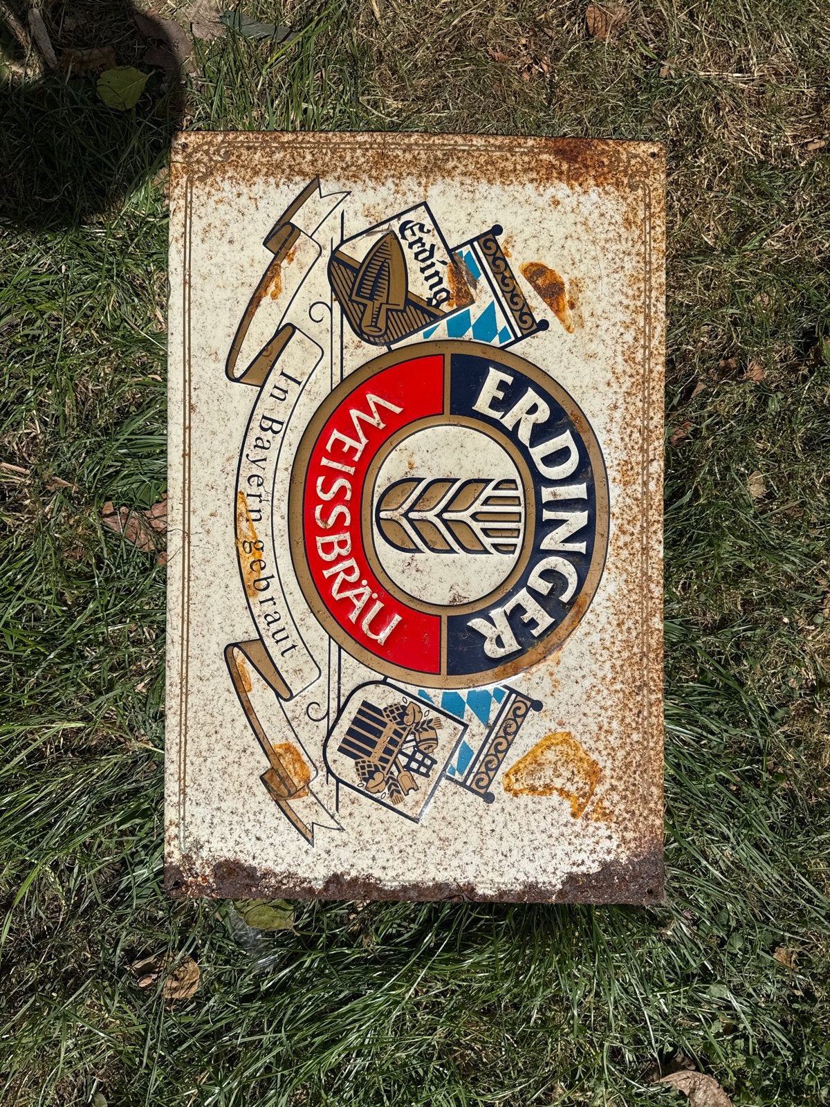 Vintage Erdinger Weissbräu Reclamebord - In Bayern Gebraut, Ophalen, Gebruikt, Reclamebord
