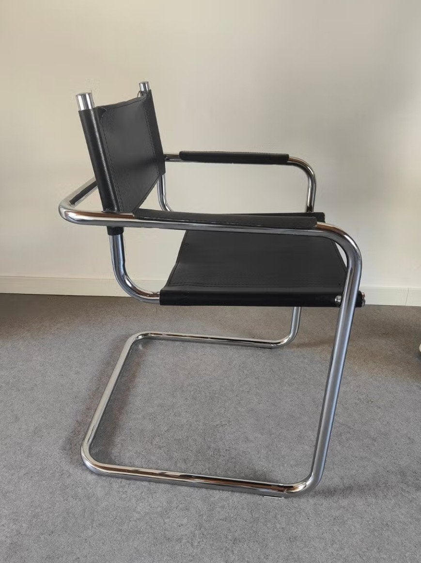 Vintage Buisframe Stoel - Zwart Leer / Chroom, Ophalen