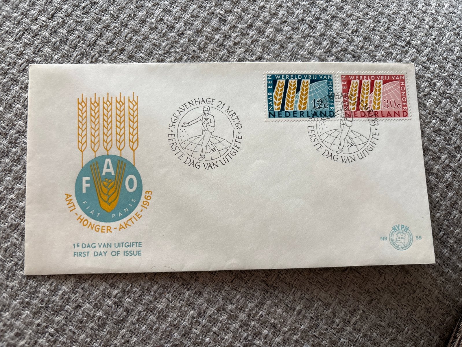 FDC Eerste Dag Envelop FAO Anti-Honger Actie 1963, Postzegels en Munten, Ophalen of Verzenden, Envelop