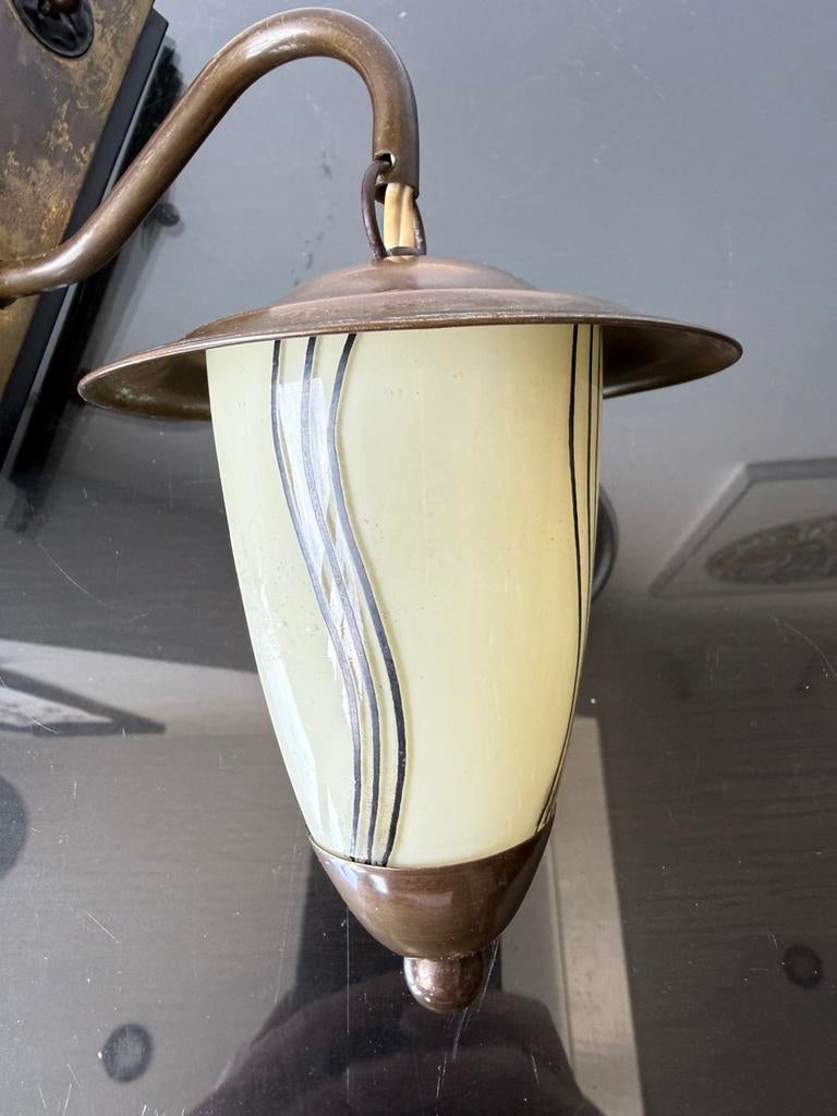 Antieke wandlamp Art Deco glas koper, Ophalen of Verzenden, Zo goed als nieuw, Glas