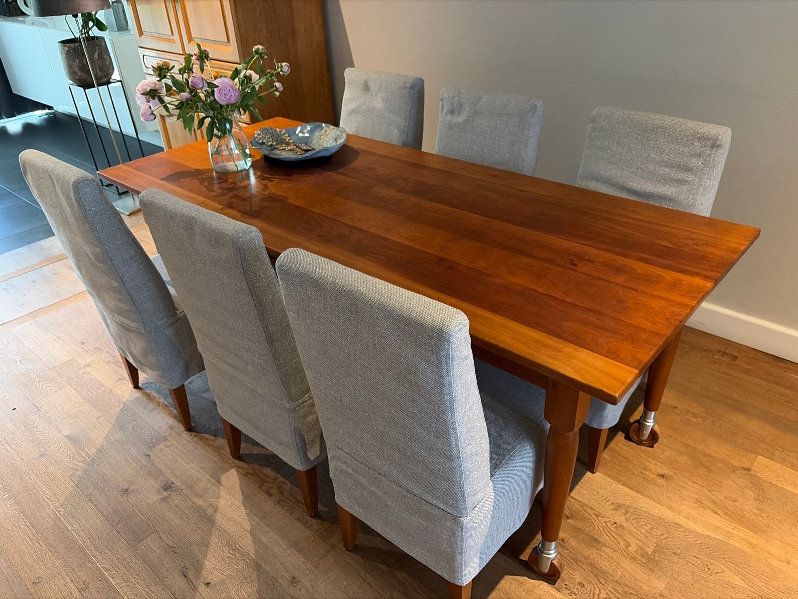 Set van 6 comfortabele eetkamerstoelen, Huis en Inrichting, Stoelen, Ophalen, Gebruikt, Grijs, Vijf, Zes of meer stoelen