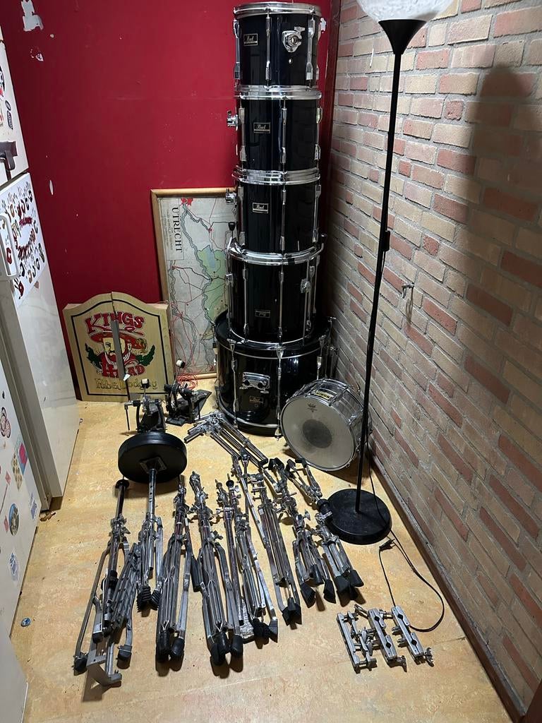 80's Pearl Export Drumstel + Snare + Hardware, Ophalen, Gebruikt, Pearl