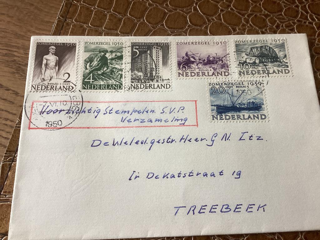 No1921 Zomerzegels 7-6-1950 Nederland jaargangen fdc 1963, Postzegels en Munten, Postzegels | Eerstedagenveloppen, Ophalen, Beschreven