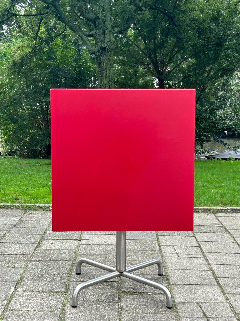 Vintage rode Schaffner klaptafel/Zwitsers design bistrotafel, Ophalen, Gebruikt, Rechthoekig, Metaal
