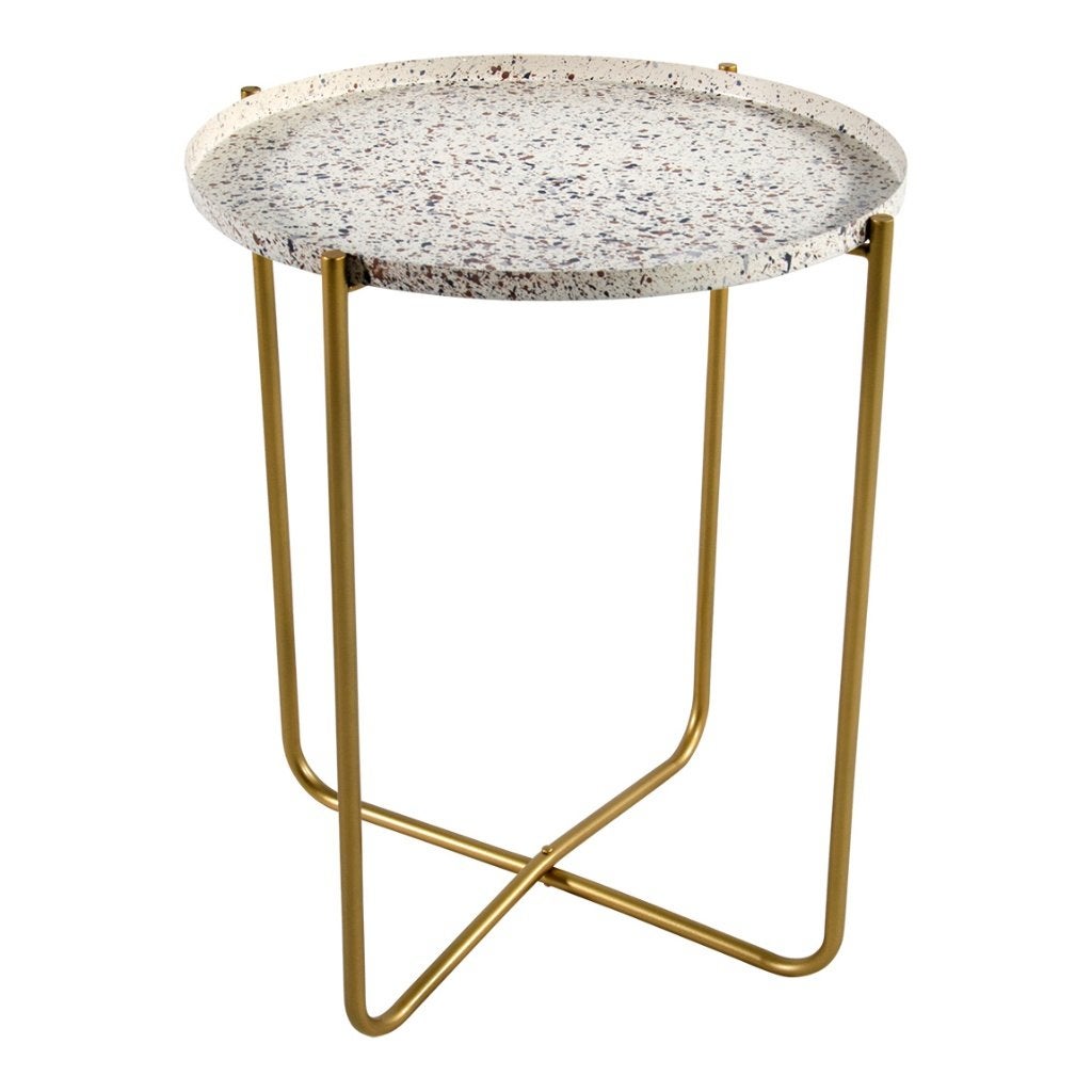 Bijzettafel crème tafelblad goud onderstel 50 cm hoog, Ophalen of Verzenden, Nieuw, Metaal