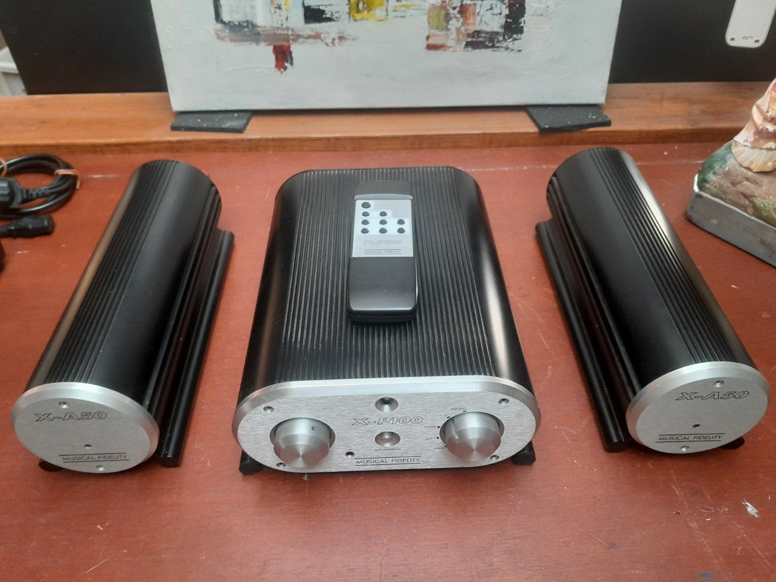 Musical Fidelity X-P100 voorversterker + X-A50 monoblokken, Ophalen, Gebruikt, 60 tot 120 watt, Overige merken