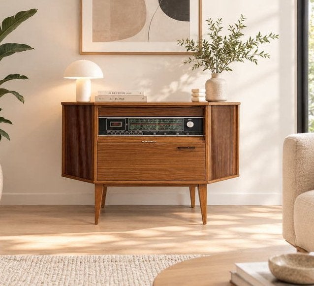🤎 Vintage retro dressoir kast jaren ‘60 platenspelerkast, Ophalen, Gebruikt, 25 tot 50 cm