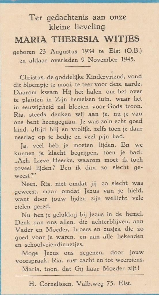bp witjes-hol-paulus-adel-koopmans-marechal-lambooij-lamers, Verzamelen, Ophalen of Verzenden, Bidprentje