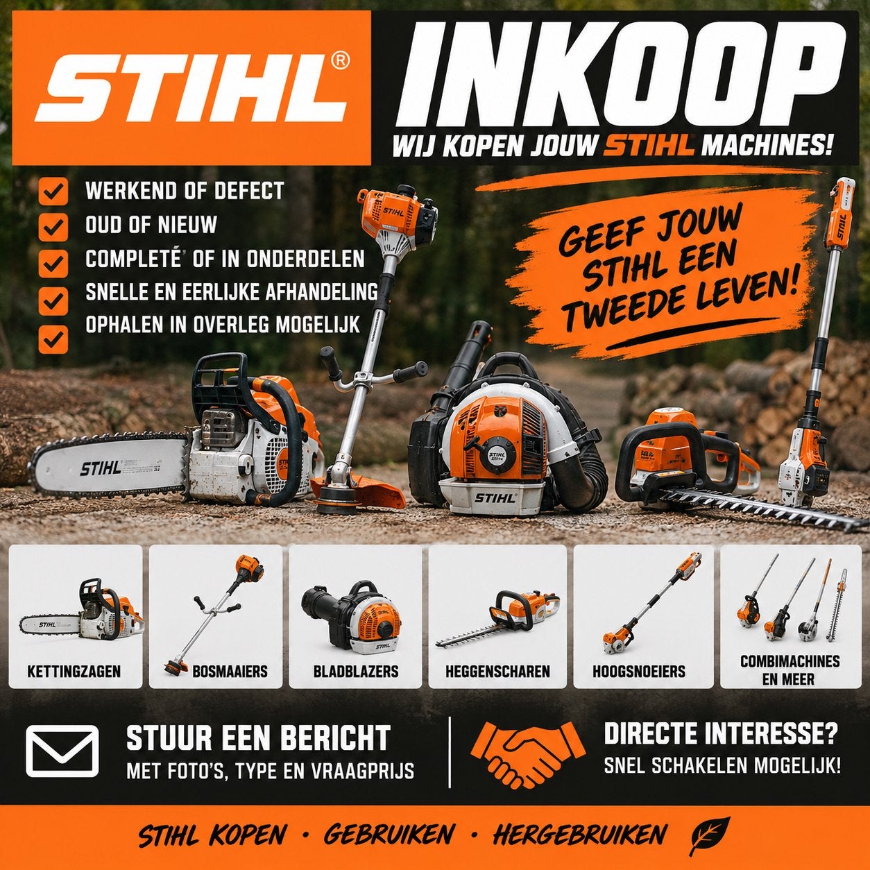 STIHL GEZOCHT! Ik koop uw STIHL machines! Werkend of defect, Ophalen, Gebruikt, Benzine