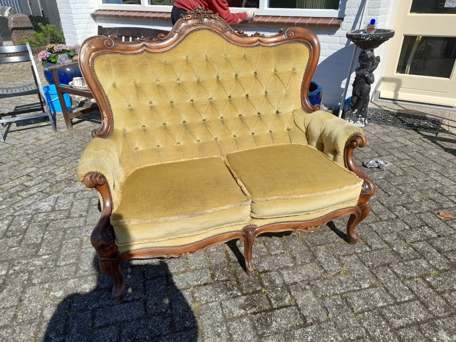 Antiek barok bankje nette staat, Huis en Inrichting, Ophalen, Tweepersoons, 75 tot 100 cm, Zo goed als nieuw