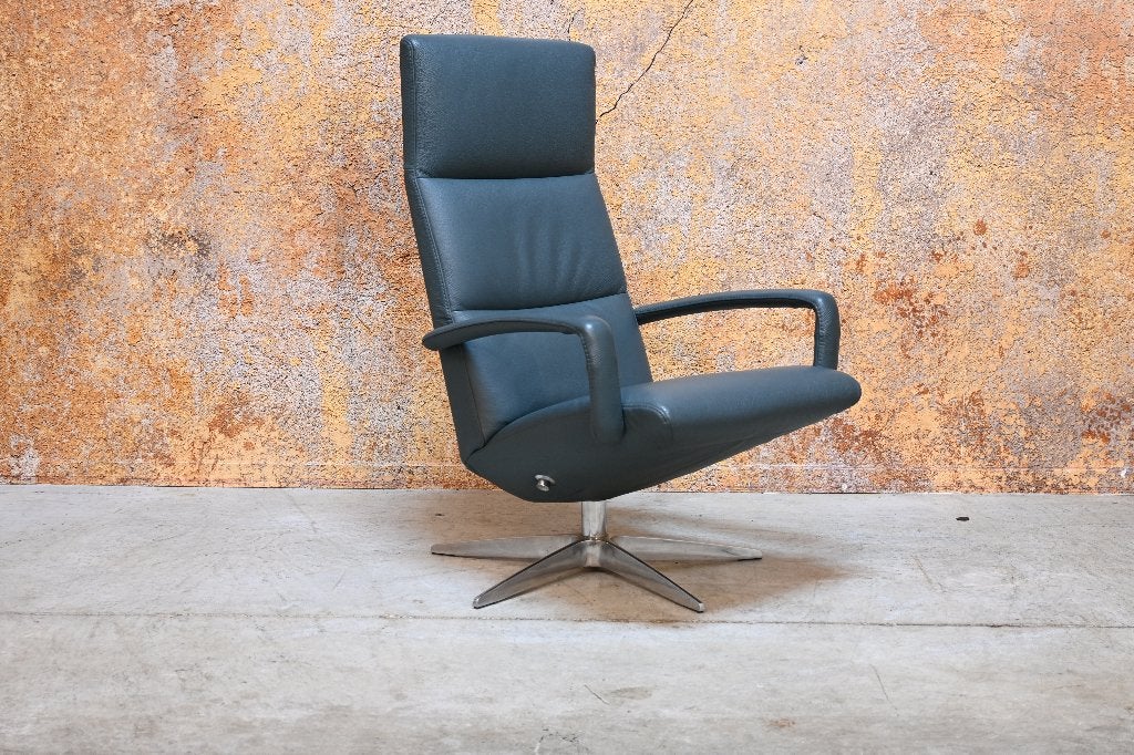 ZGAN! petrolkleurige leren Gealux design relax draaifauteuil, Huis en Inrichting, 75 tot 100 cm, Ophalen of Verzenden, Zo goed als nieuw