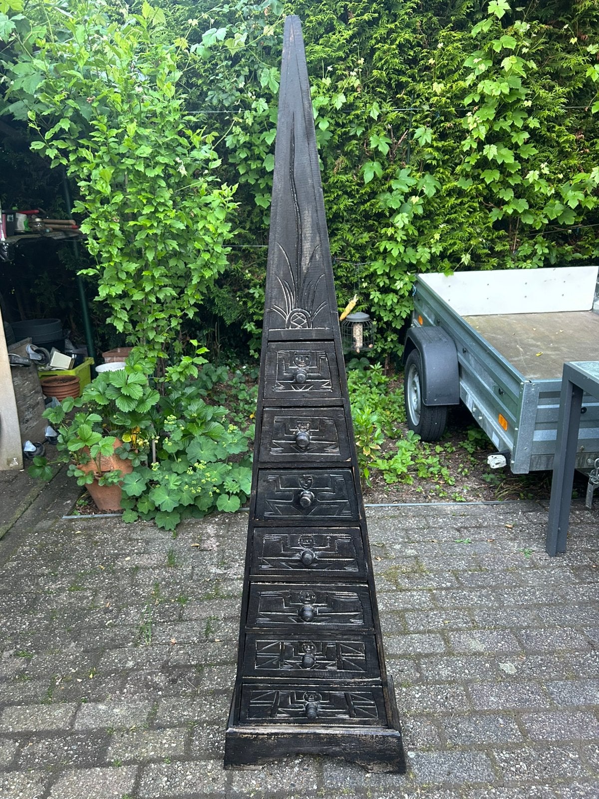 Unieke houten etnische ladekast / decoratieve kast – 158 cm, Tuin en Terras, Ophalen of Verzenden, Zo goed als nieuw