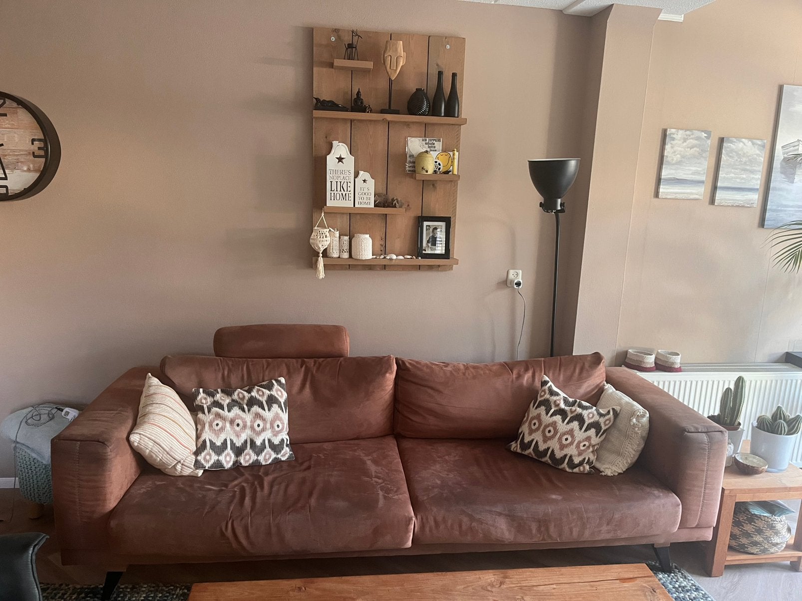 Gebruikte bank + hooker, Huis en Inrichting, Ophalen, Gebruikt, Leer
