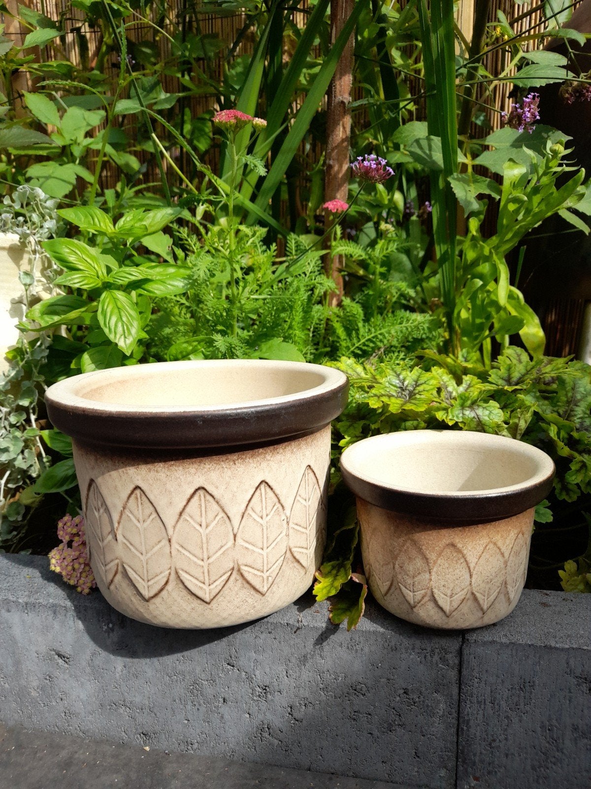 2x 1x klein 1x groot retro vintage bloempot, Tuin en Terras, Rond, Ophalen of Verzenden, Zo goed als nieuw, Aardewerk