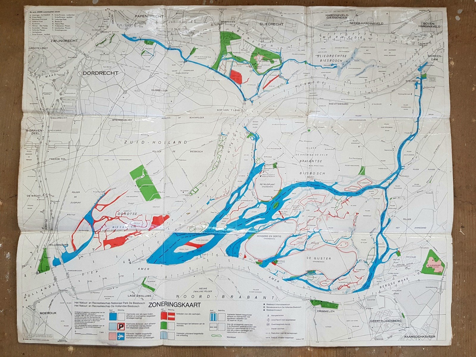 Waterkaart Biesbosch vintage jaren 90, Verzamelen, Overige Verzamelen, Ophalen of Verzenden, Zo goed als nieuw