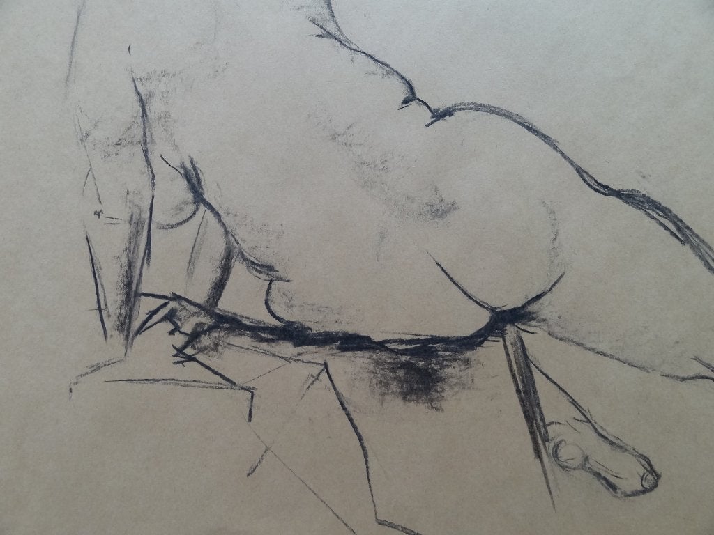 Leunend naakt, krijt tekening van Wies Thoms, ca 46x58 cm, Antiek en Kunst, Verzenden, Tekening, Houtskooltekening, Gesigneerd