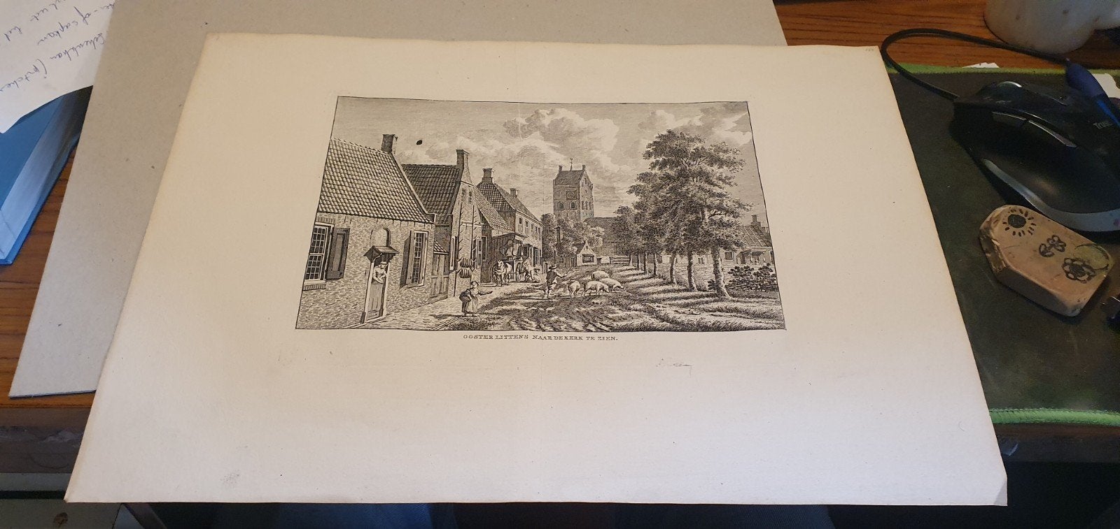 Oosterlittens naar de kerk te zien, ets, Antiek en Kunst, Kunst | Etsen en Gravures, Ophalen of Verzenden