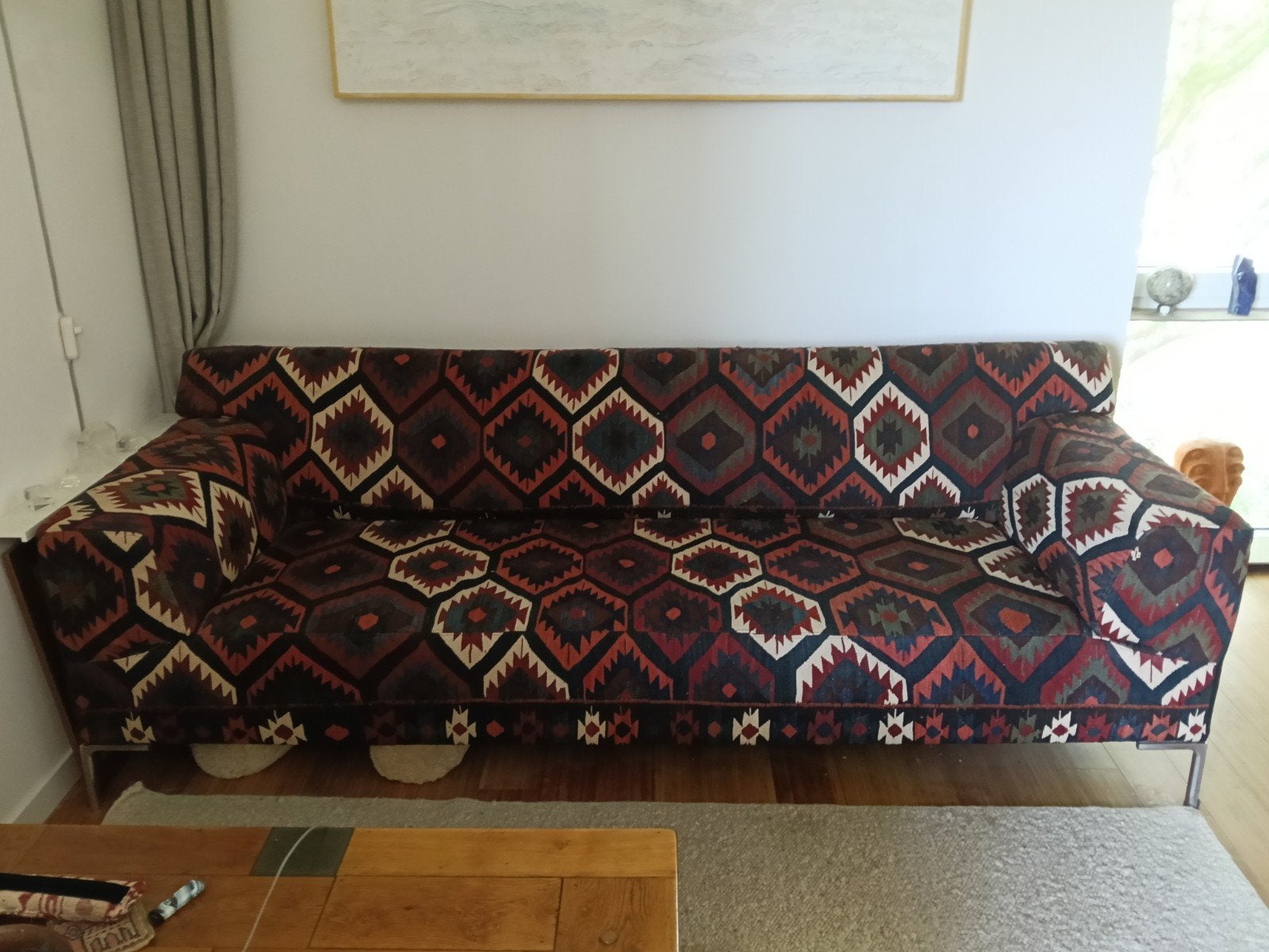 Unieke bank bekleed kelim 230 breed, Ophalen, Etnisch, Bohemien, Modern, Driepersoons, 75 tot 100 cm
