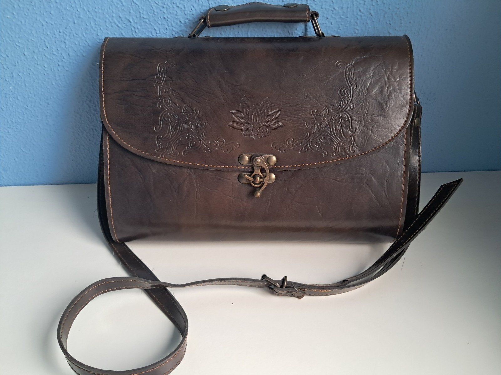 Vintage donkerbruine handtas/schoudertas., Ophalen of Verzenden