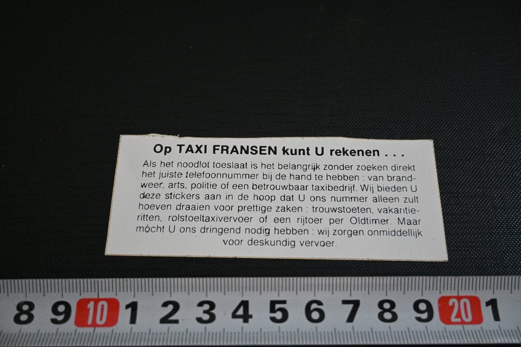 sticker op taxi fransen kunt u rekenen, Ophalen of Verzenden, Zo goed als nieuw