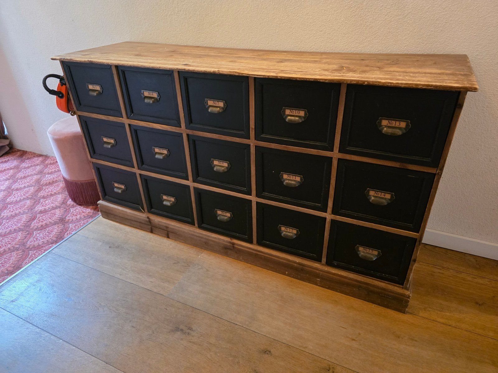 Leuke Apothekers kast met 15 vakken - Gebruikt maar keurig, Ophalen, Gebruikt, 100 tot 150 cm, Met lade(s)