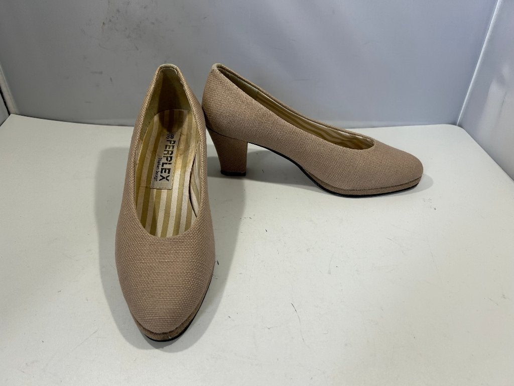 Perplex, maat 38 mooie beige linnen schoenen, Verzenden, Zo goed als nieuw, Schoenen met hoge hakken, Perplex