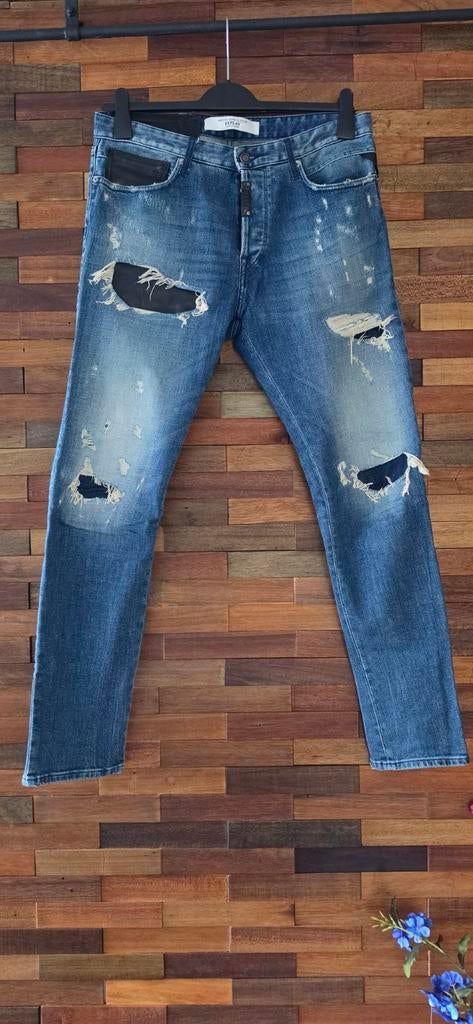 Super gave Hand Made Replay jeans blauw met leder, Ophalen, Zo goed als nieuw, Blauw, W32 (confectie 46) of kleiner
