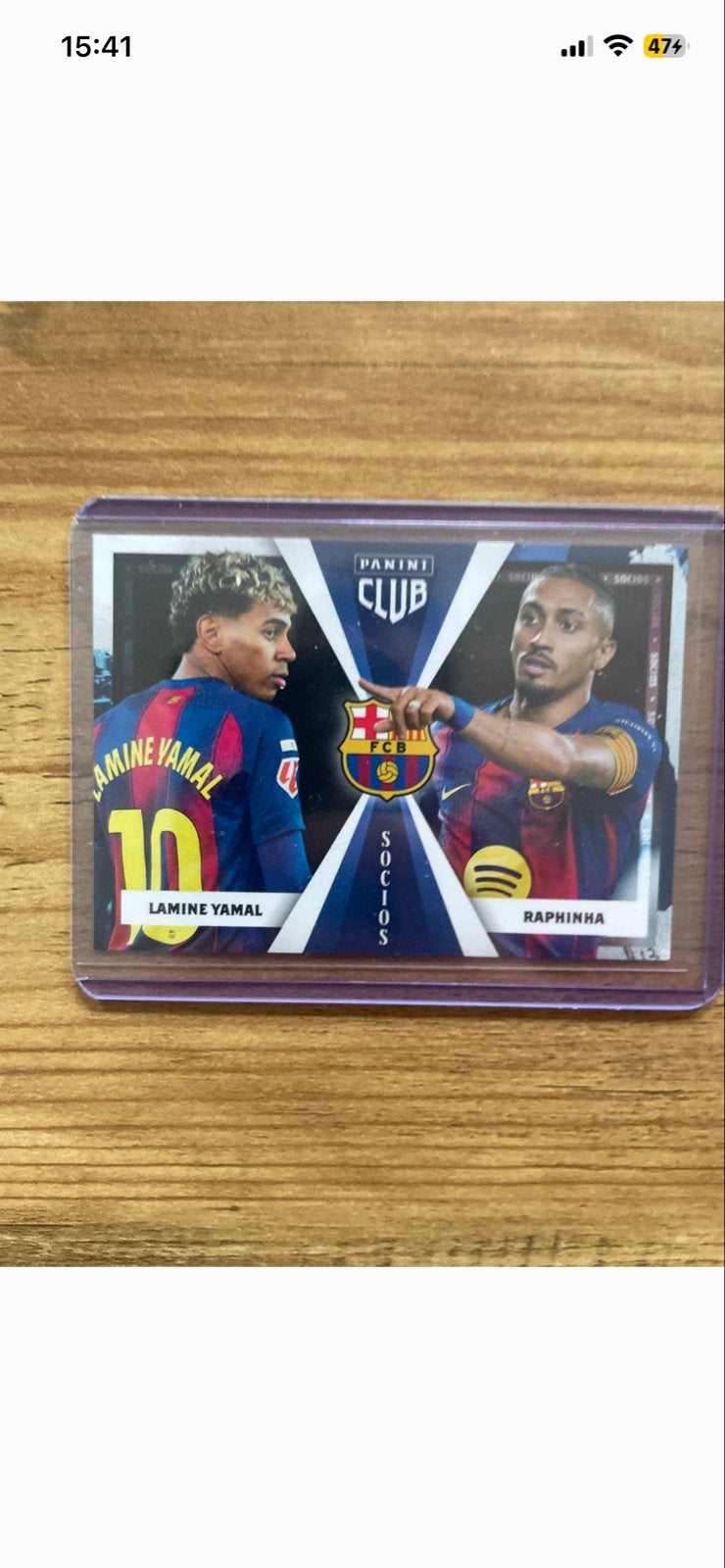 Panini Club Lamine Yamal & Raphinha FC Barcelona kaart, Ophalen of Verzenden, Zo goed als nieuw, Buitenlandse clubs, Spelerskaart