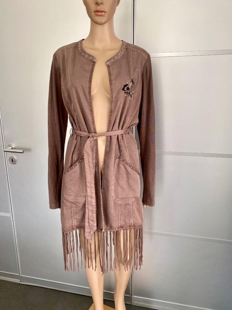 H826 Cream maat 40=M apart lang vest jasje blazer bruin, Maat 38/40 (M), Bruin, Cream, Ophalen of Verzenden