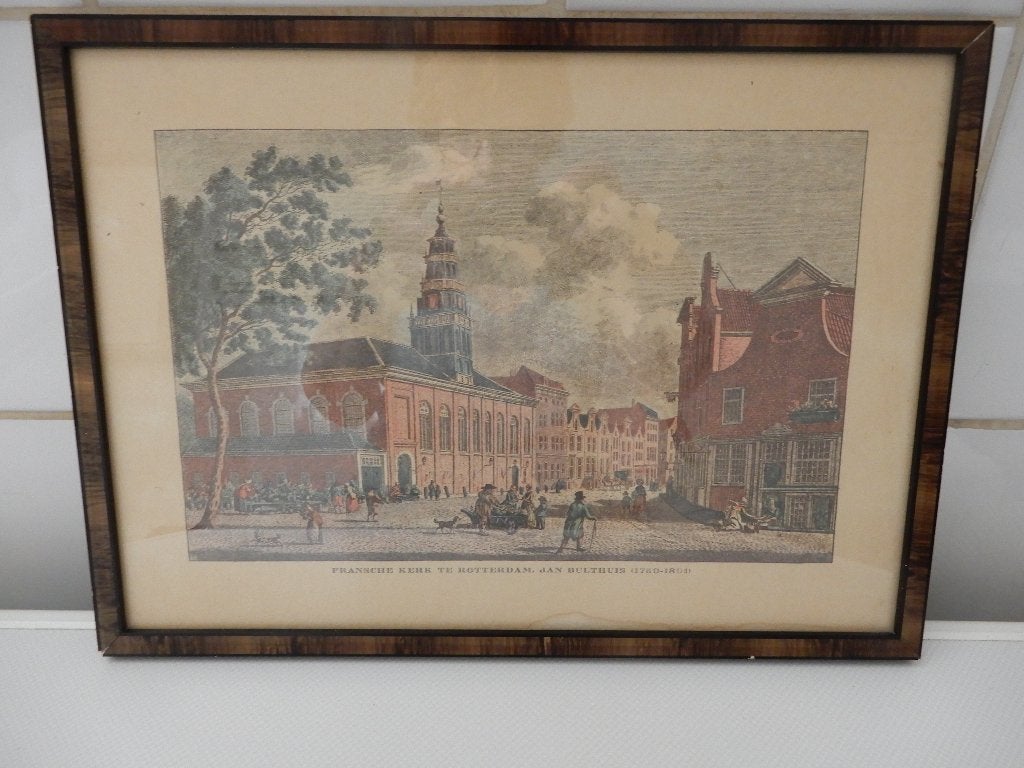 Litho, ets, prent Fransche kerk te Rotterdam, Ophalen of Verzenden