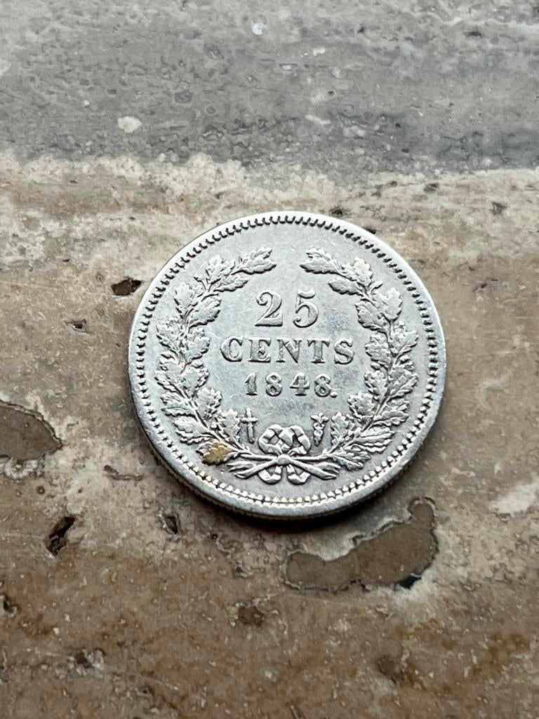 25 cent 1848 Willem II, mooie kwaliteit, Postzegels en Munten, Munten | Nederland, Zilver, 25 cent, Ophalen of Verzenden, Losse munt