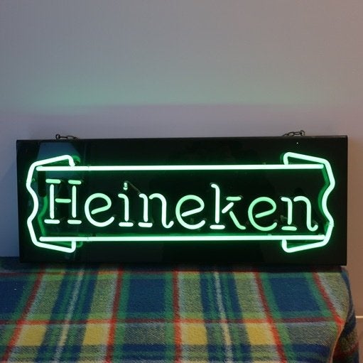 Heineken bier neon verlichting reclame 75 x 9 x 29 cm, Verzamelen, Ophalen, Gebruikt, Reclamebord, Plaat of Schild, Heineken