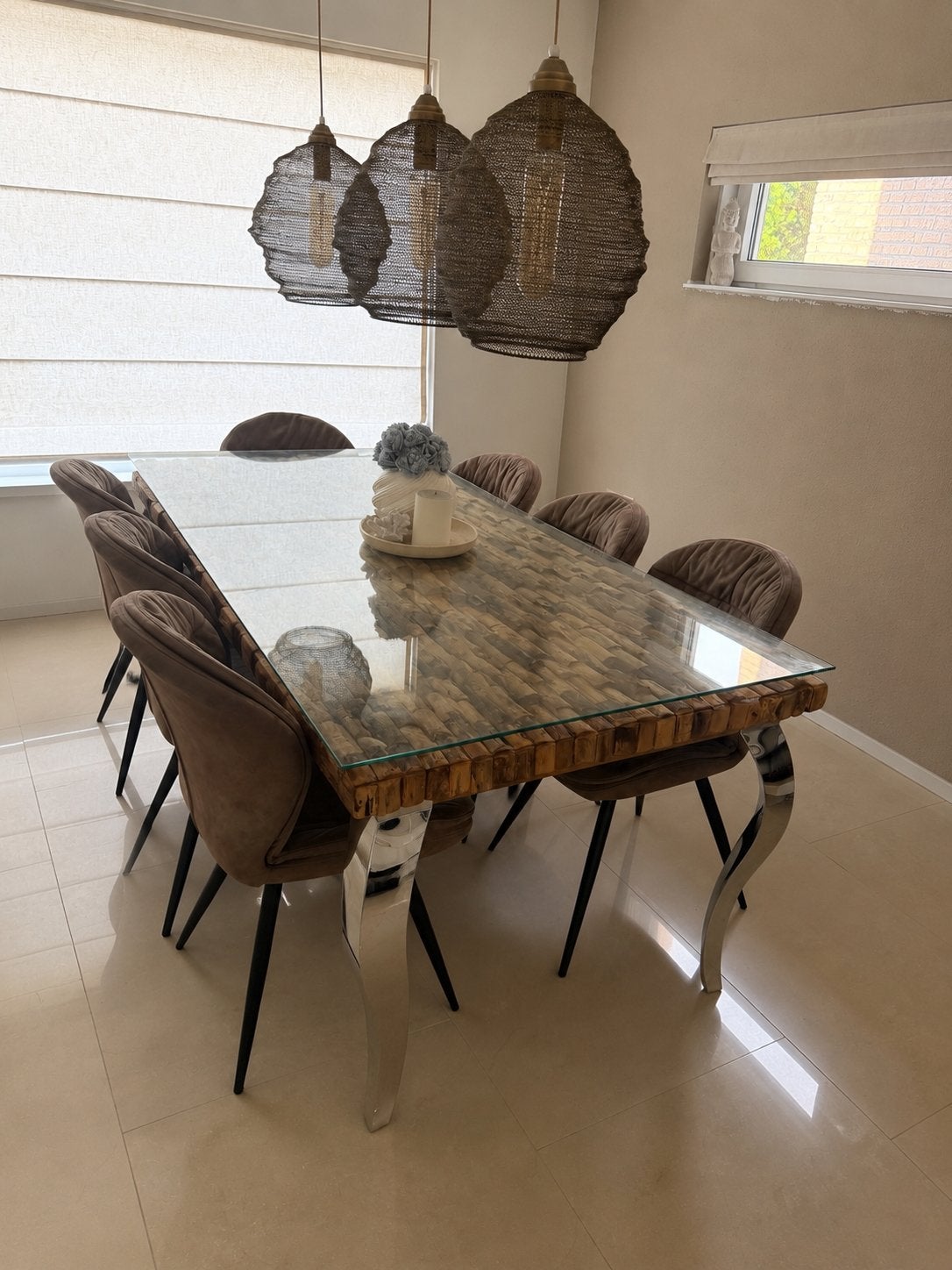 Eettafel van Rofra home met 8 stoelen (210x100x80 cm), Huis en Inrichting, Ophalen, Gebruikt, 100 tot 150 cm, 200 cm of meer