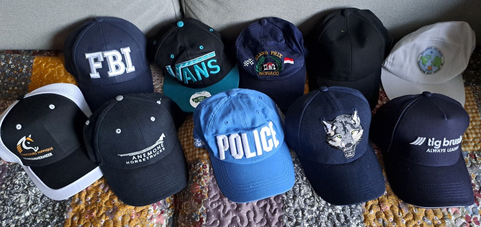 10 diverse petten Vans FBI Paarden Autorace Police Wolf, Ophalen of Verzenden, Zo goed als nieuw, One size fits all, Pet