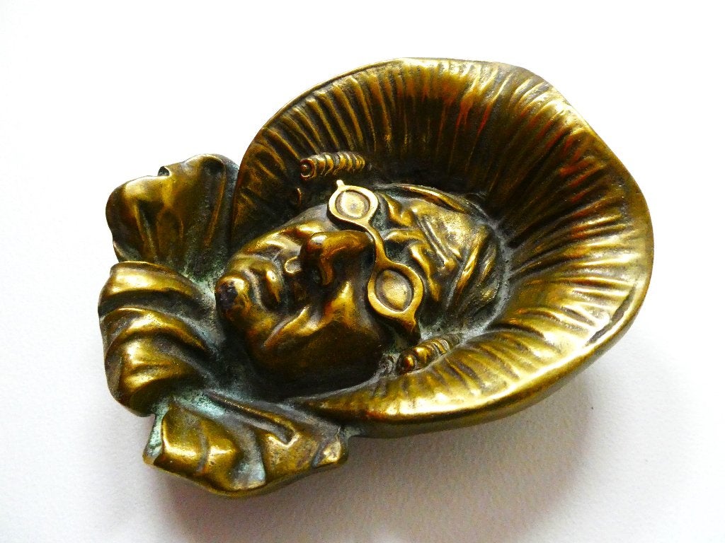 Bronzen vide poche schaaltje dame met bonnet bril, Antiek en Kunst, Antiek | Koper en Brons, Ophalen of Verzenden, Brons