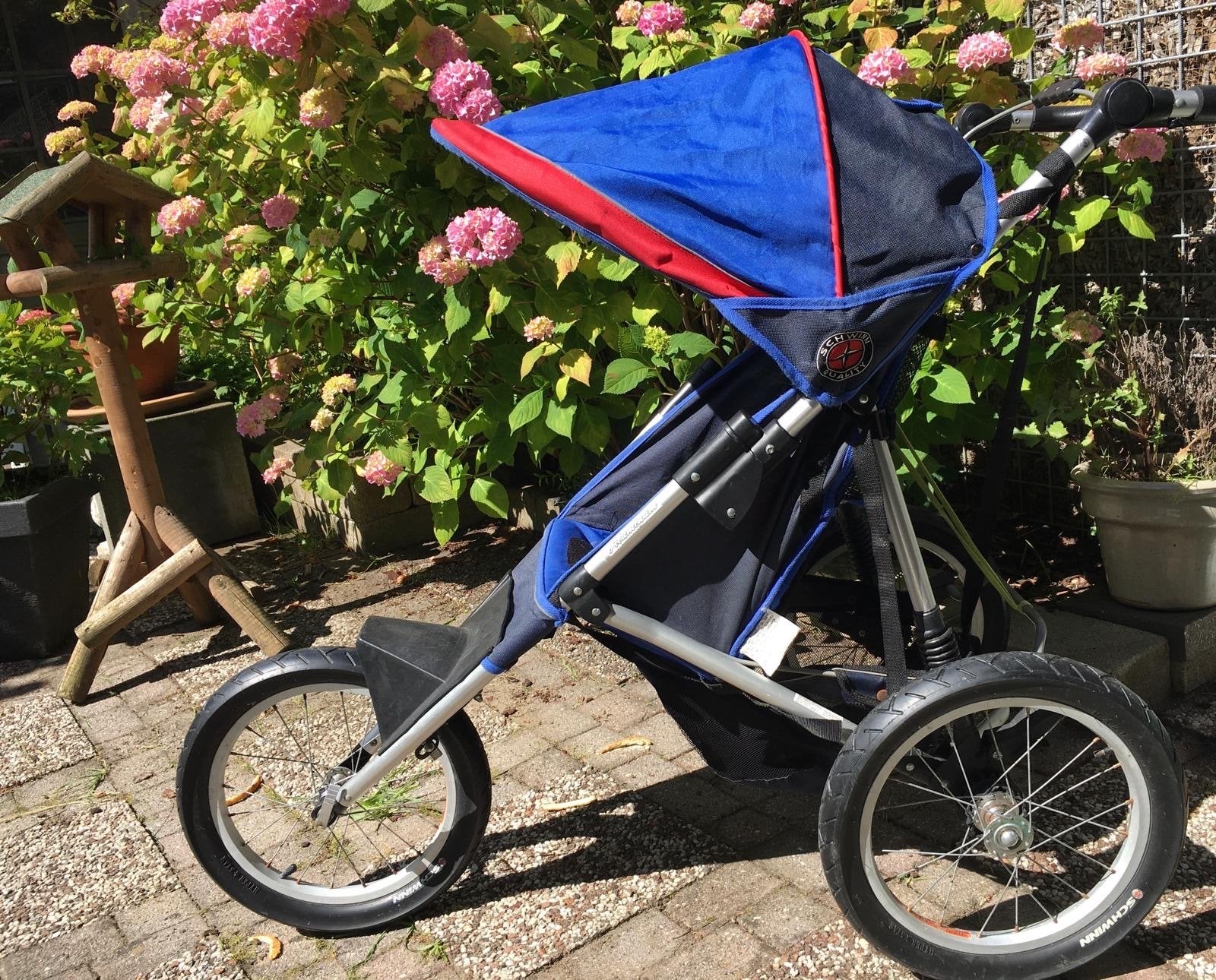 Schwinn Sportieve driewieler kinderwagen, blauw/rood, Kinderen en Baby's, Buggy's, Ophalen, Gebruikt, Overige merken, Zonnekap